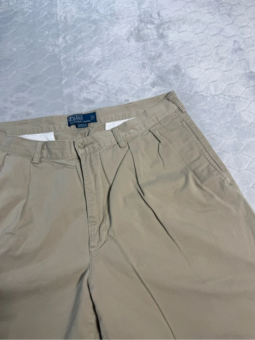 Polo Ralph Lauren Tyler Shorts Size 38 Fits 37 Khaki Pleated Chino Cotton